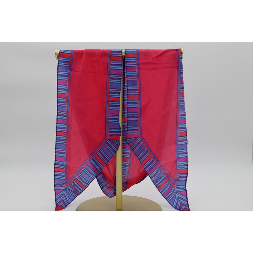 Liz Claiborne Silk Long Skinny Scarf Red Purple Blue Striped Pointed Ends 68”